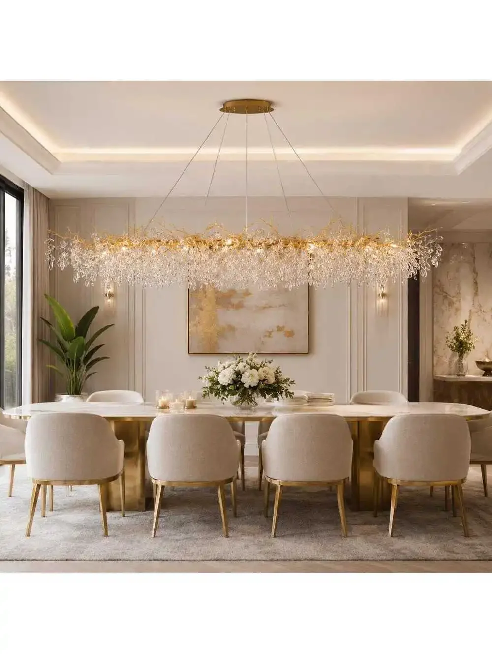 Luxora Modern Crystal Chandelier Pendant Light with Gold Branch Design